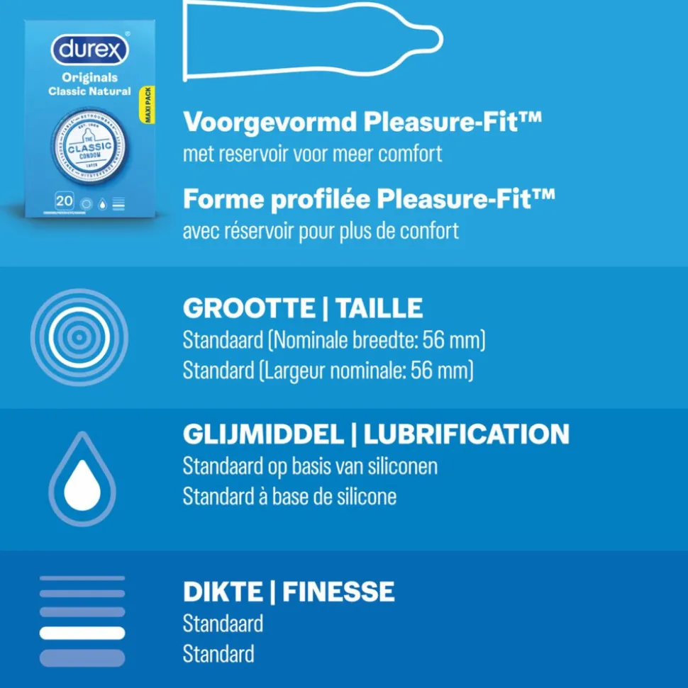 Durex - Classic Natural Condooms 20 stuks, Thin Feel Condooms 20 stuks & Nude No Latex 20 stuks - Pakket