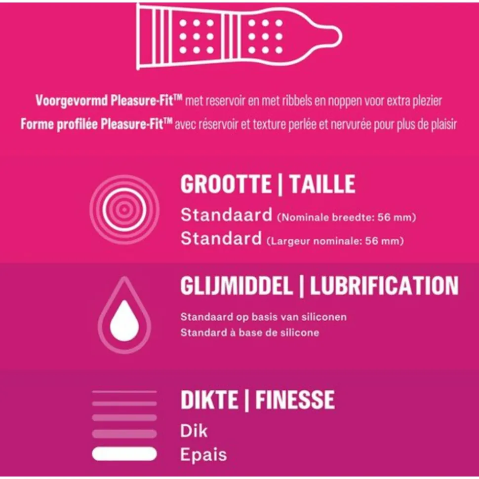 Durex - Nude Extra Lube Condooms 10 stuks, Pleasure Me Condooms 10 stuks & Performa Condooms 10 stuks - Pakket