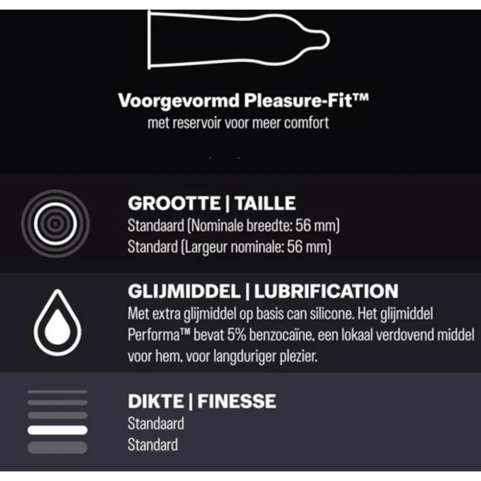 Durex - Nude Extra Lube Condooms 10 stuks, Pleasure Me Condooms 10 stuks & Performa Condooms 10 stuks - Pakket