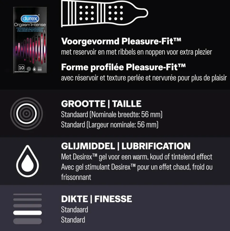 Durex - Orgasm Intense Condooms 10 stuks & Nude No Latex Condooms 10 stuks - Pakket