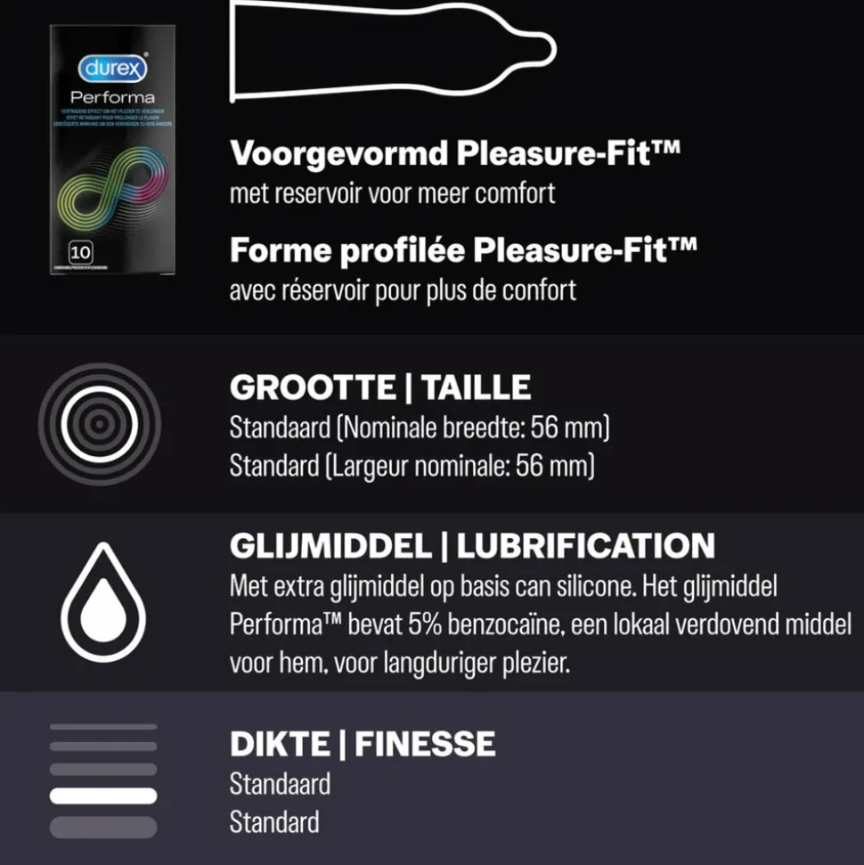 Durex - Pleasure Me Condooms 10 stuks, Orgasm Intense Condooms 10 stuks & Performa Condooms10 stuks - Pakket