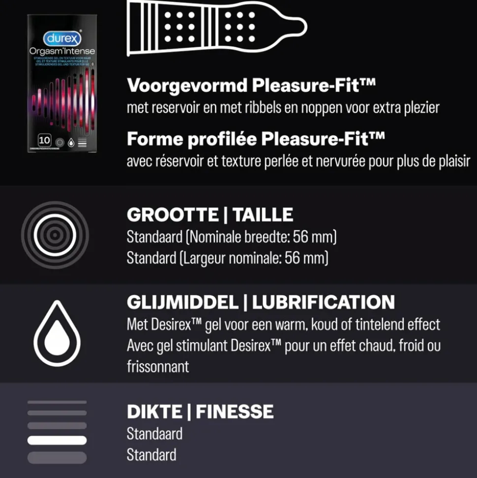 Durex - Pleasure Me Condooms 10 stuks, Orgasm Intense Condooms 10 stuks & Performa Condooms10 stuks - Pakket