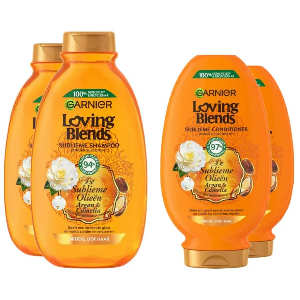 Garnier Loving Blends Argan en Cameliaolie Shampoo - 2x 300 ml & Conditioner 2x 250 ml - Pakket