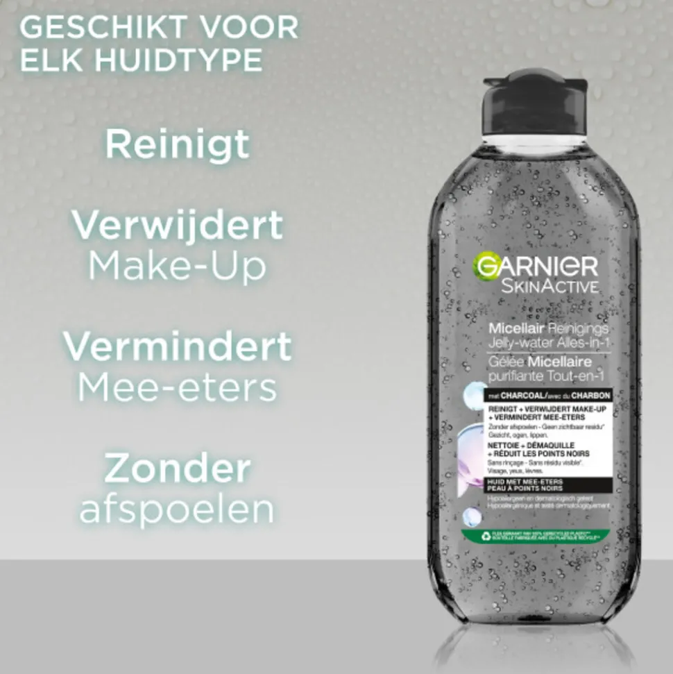 Garnier SkinActive Micellair Reinigingswater Jelly-water Alles-in-1 met Charcoal 400 ml