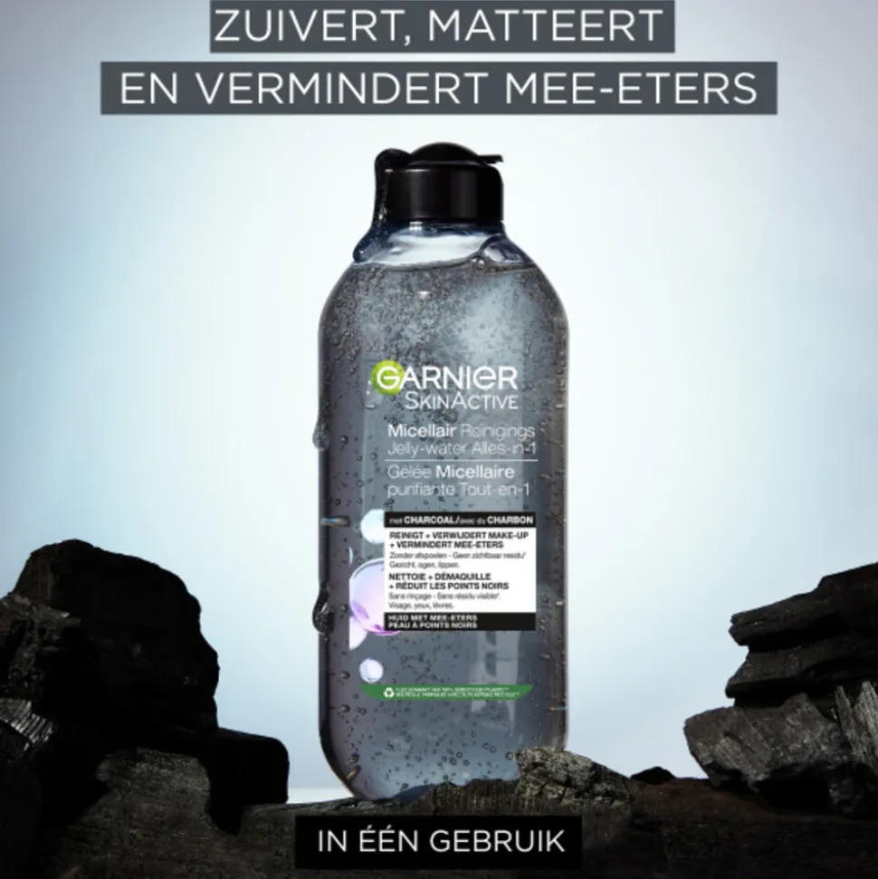 Garnier SkinActive Micellair Reinigingswater Jelly-water Alles-in-1 met Charcoal 400 ml