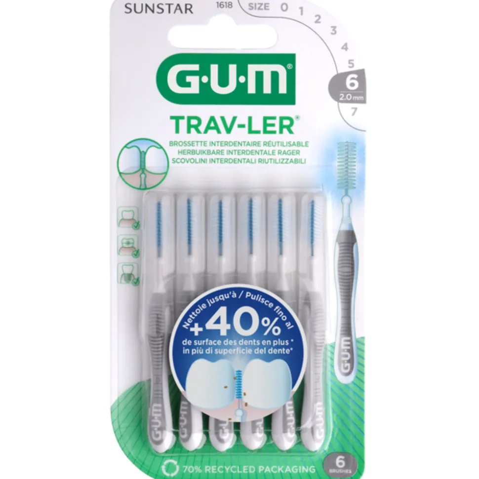 GUM Trav-Ler Ragers Grijs 2.0mm 6 stuks