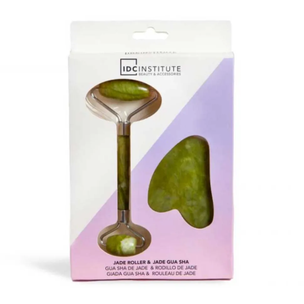 IDC Institute Jade Kwarts Massageroller & Jade Gua Sha Steen 1 set