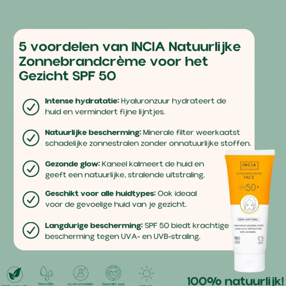 INCIA Sunscreen Cream Face SPF 50+ 50 ml