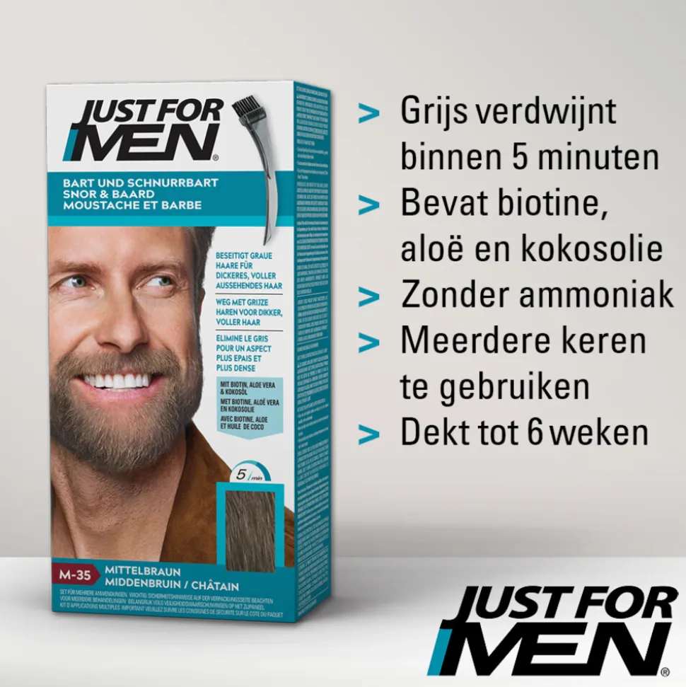 Just for Men Snor en Baard Middenbruin M35 1 set