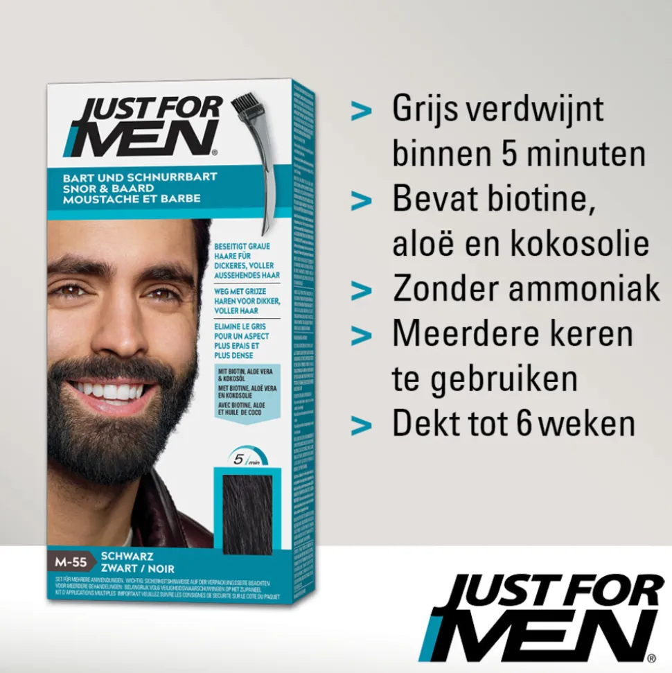 Just for Men Snor en Baard Zwart M55 1 set