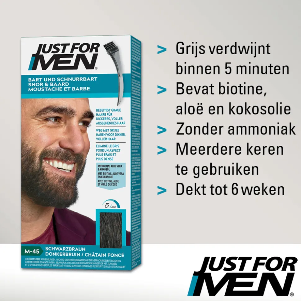 Just for Men Snor en Baard Donkerbruin M45 1 set