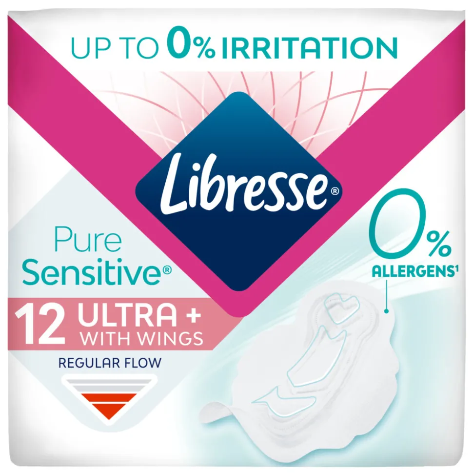 Libresse Pure Sensitive Ultra+ Maandverband met vleugels 12 stuks