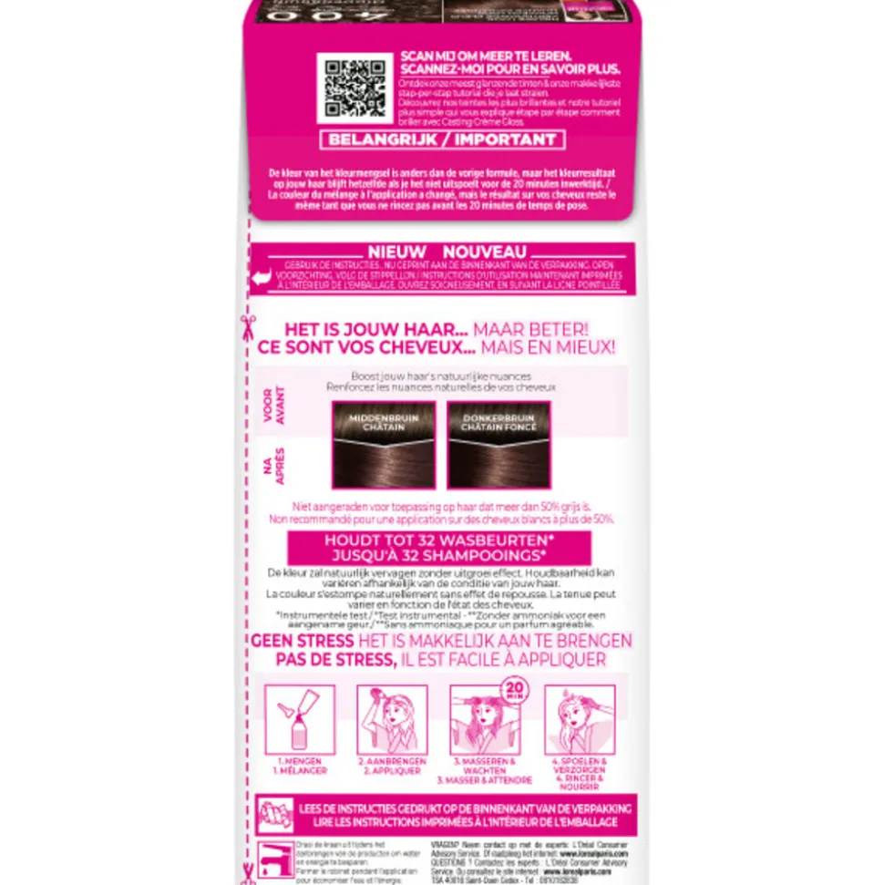 L'Oréal Casting Crème Gloss Semi-Permanente Haarkleuring 400 Middenbruin