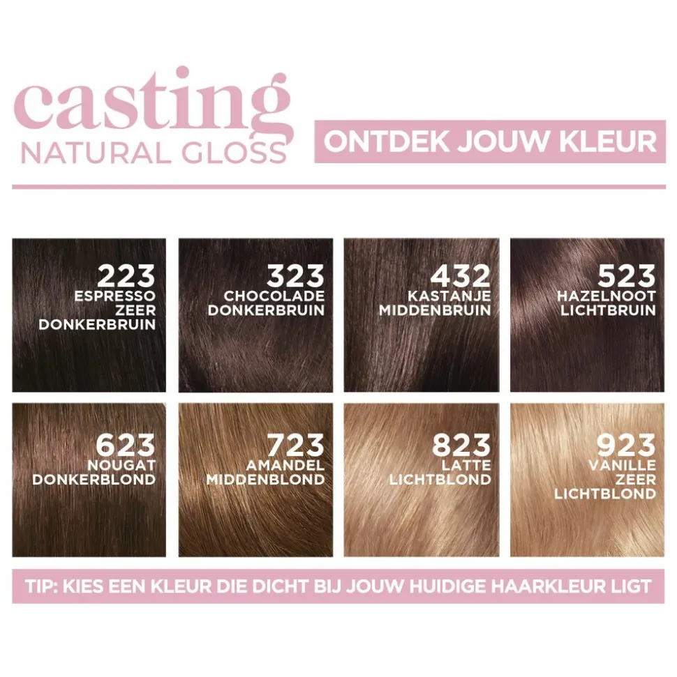 L'Oréal Casting Natural Gloss Semi-Permanente Haarkleuring 623 Nougat Donkerblond