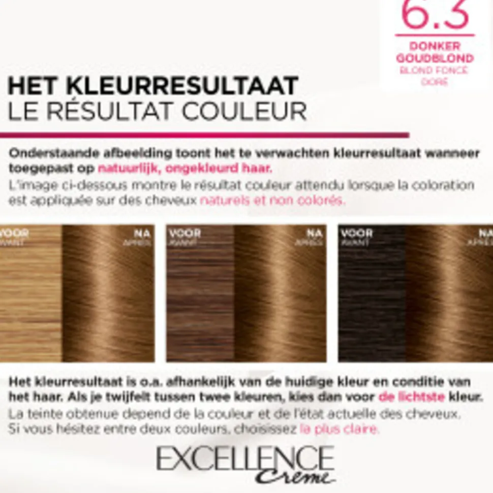 L'Oréal Excellence Crème Permanente Crèmekleuring 6.3 Donker Goudblond