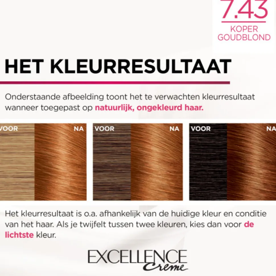 L'Oréal Excellence Crème Permanente Crèmekleuring 7.43 Koper Goudblond