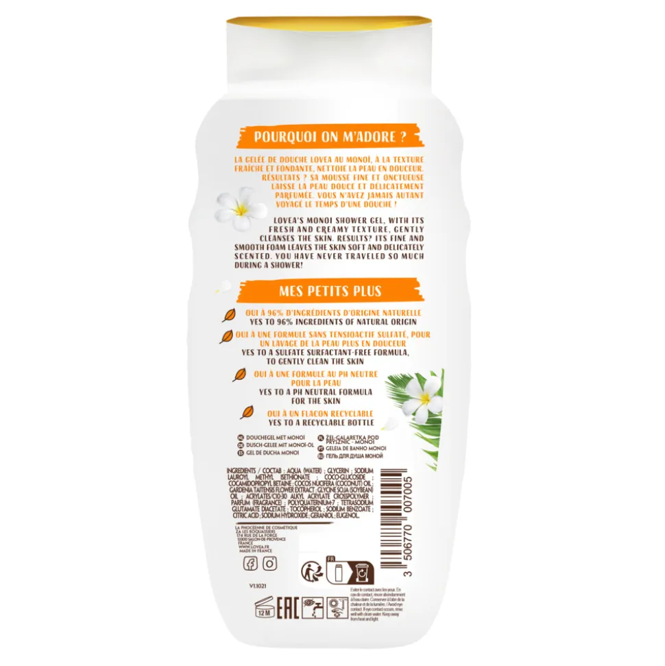 Lovea Sulfaatvrije Douchegel Monoï 400 ml