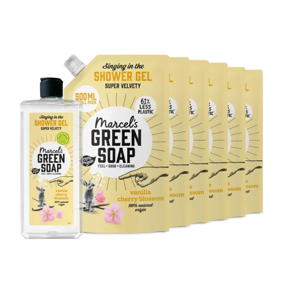 Marcel's Green Soap Shower Gel Navulling Vanille & Kersenbloesem + 6 Navullingen Pakket