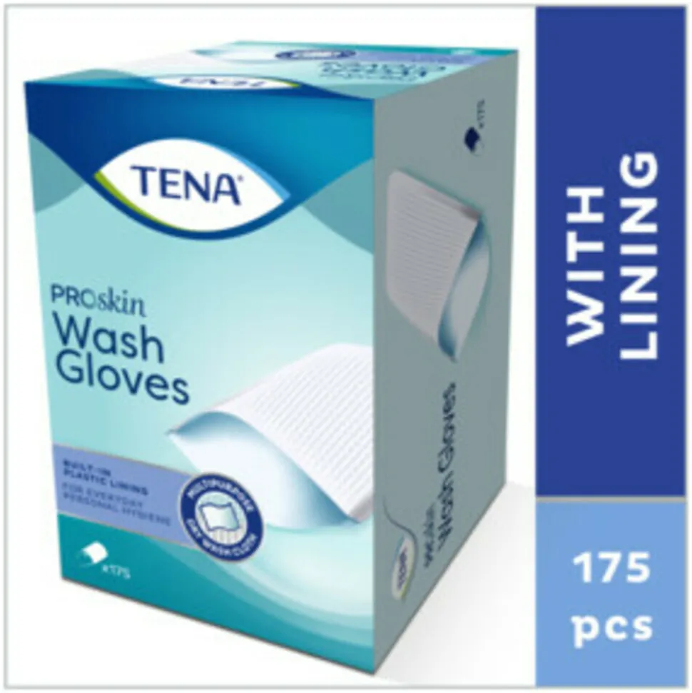 TENA Proskin Wash Gloves Plastic Binnenkant 175 stuks