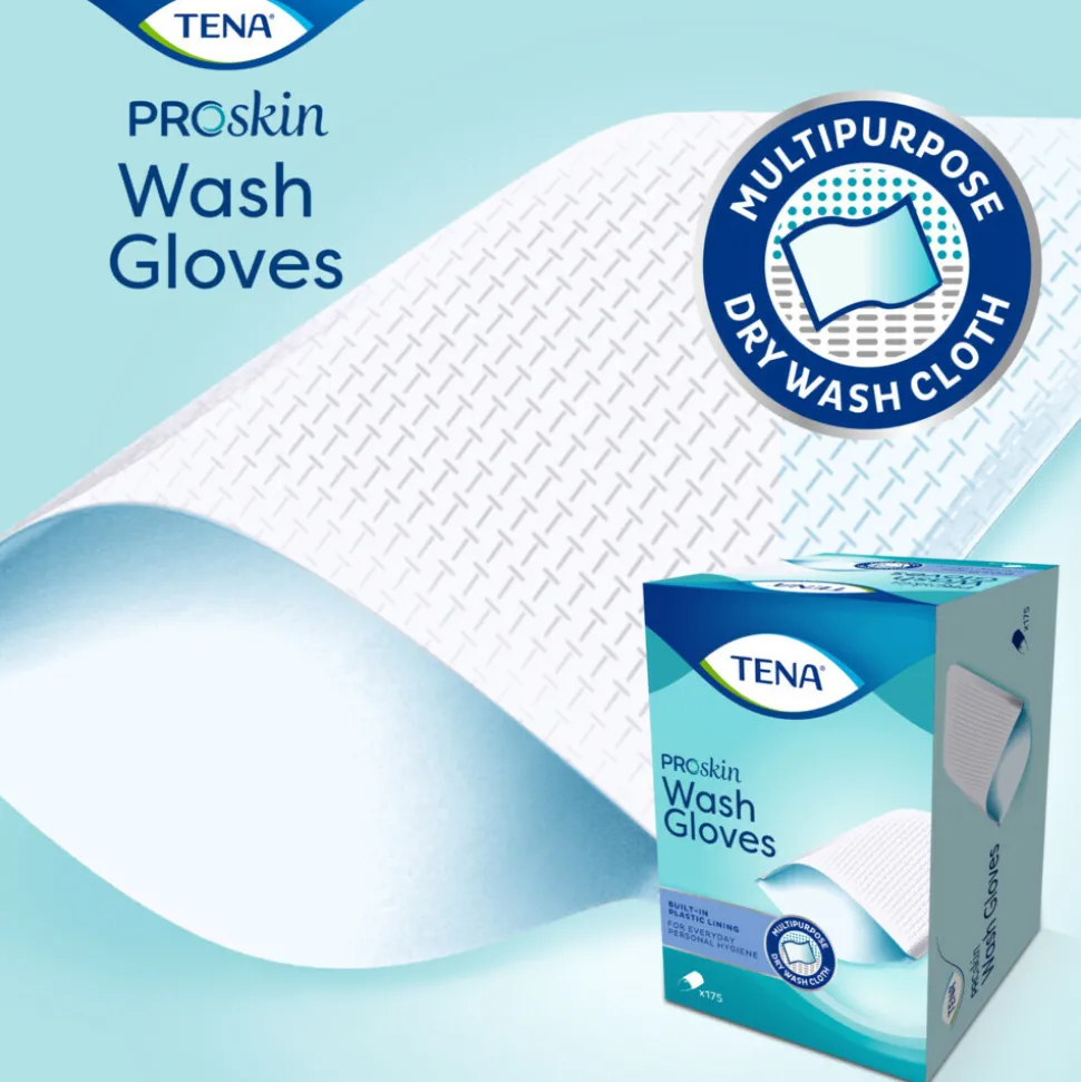 TENA Proskin Wash Gloves Plastic Binnenkant 175 stuks