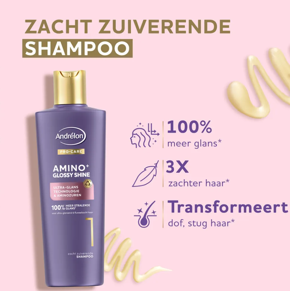 6x Andrélon Pro-Care Shampoo Amino+ Glossy Shine 250 ml