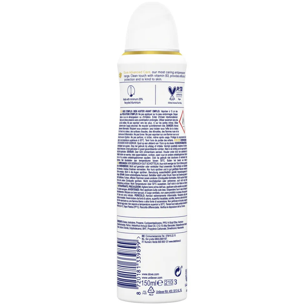 6x Dove Deodorant Spray Advanced Care Clean Touch 150 ml