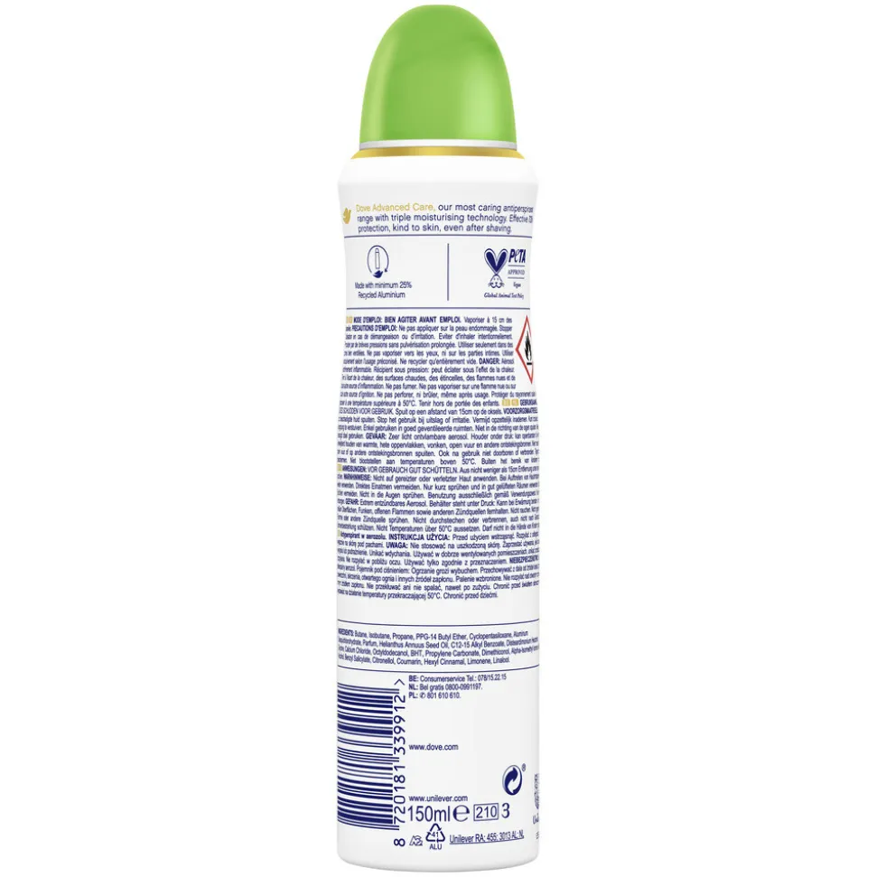 6x Dove Deodorant Spray Advanced Care Cucumber & Green Tea 150 ml