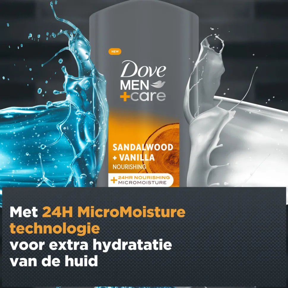 6x Dove Douchegel Men+ Care Sandalwood & Vanilla 400 ml