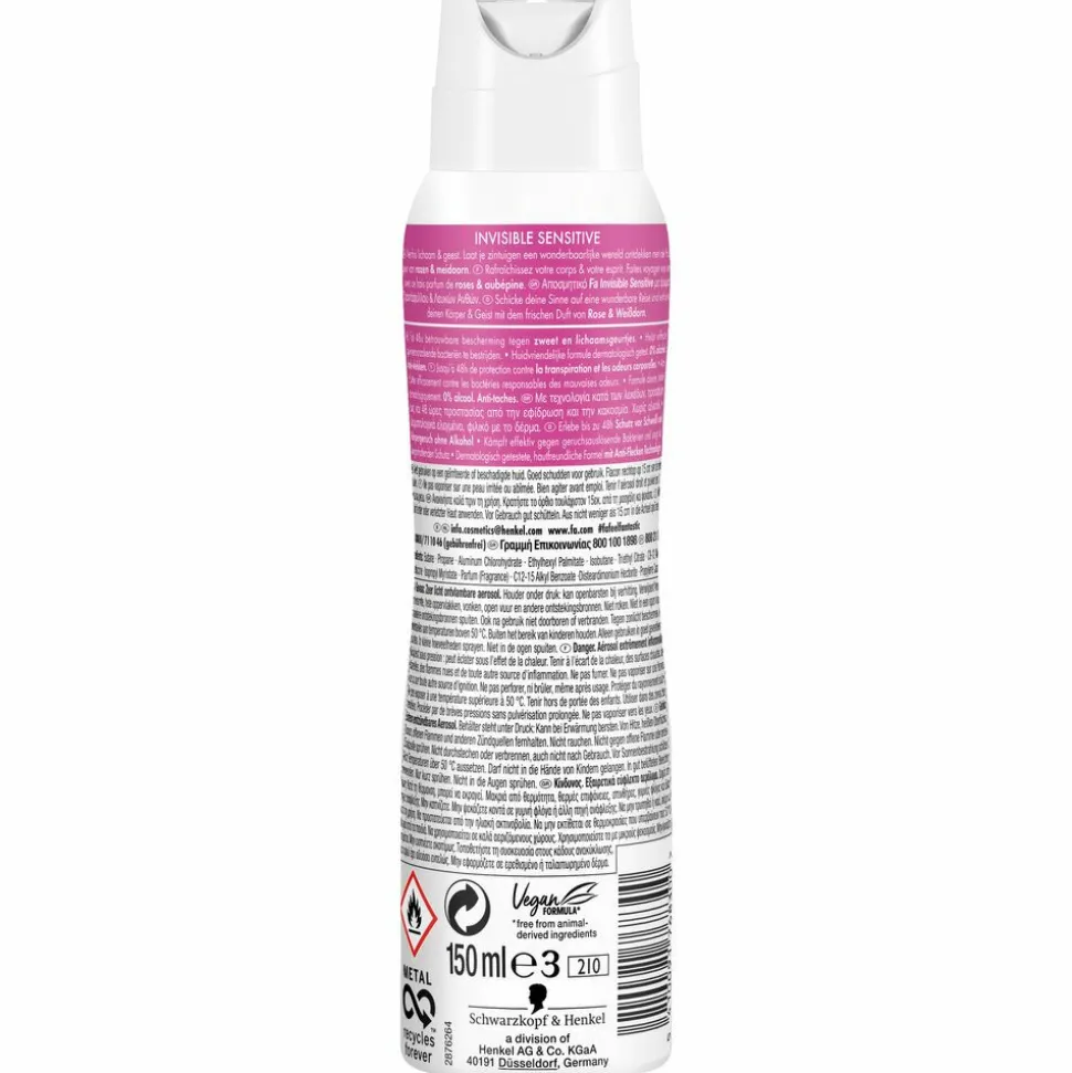 6x Fa Deodorant Spray Invisible Sensitive 150 ml