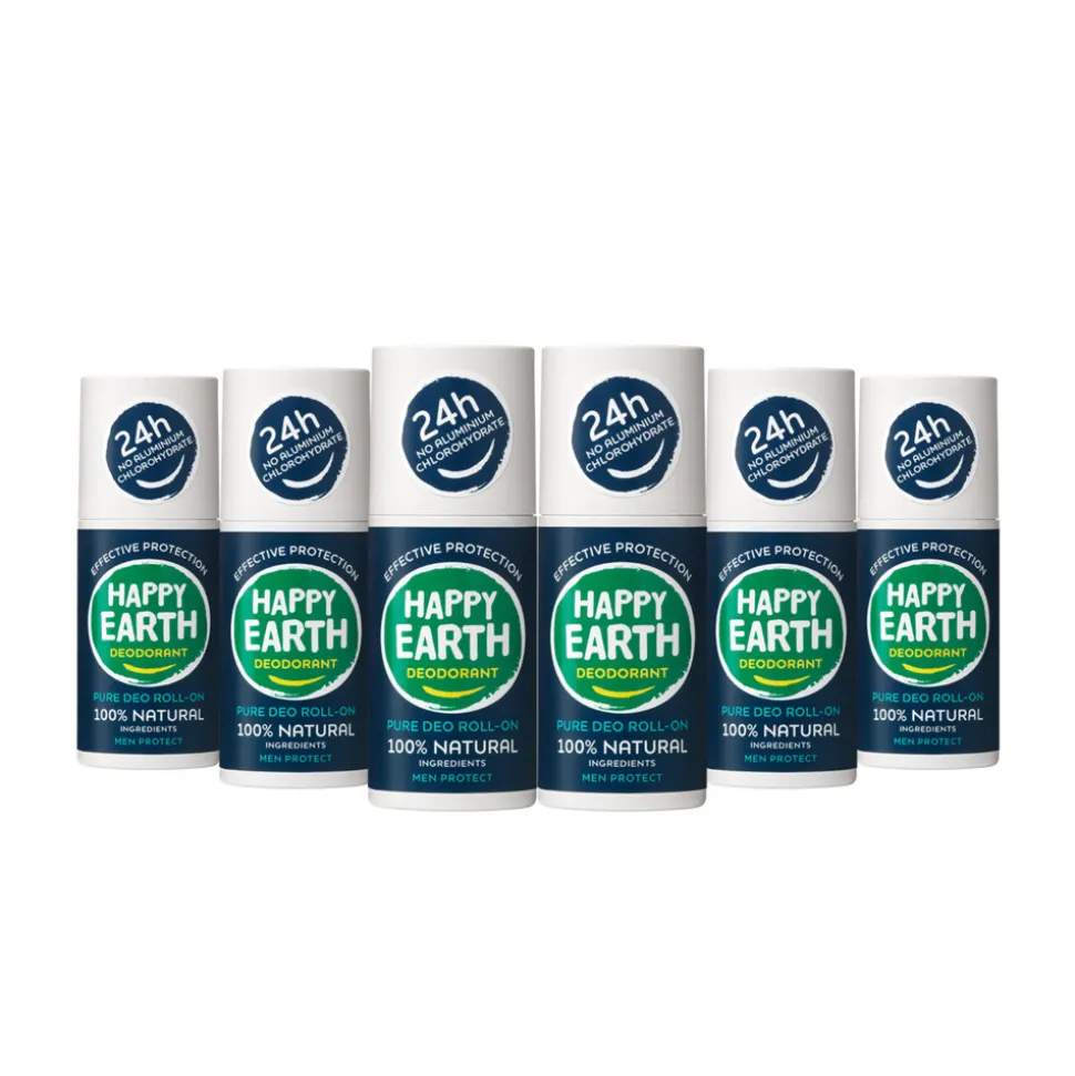 6x Happy Earth 100% Natuurlijke Deodorant Roller Lemon Sandelwood 75 ml