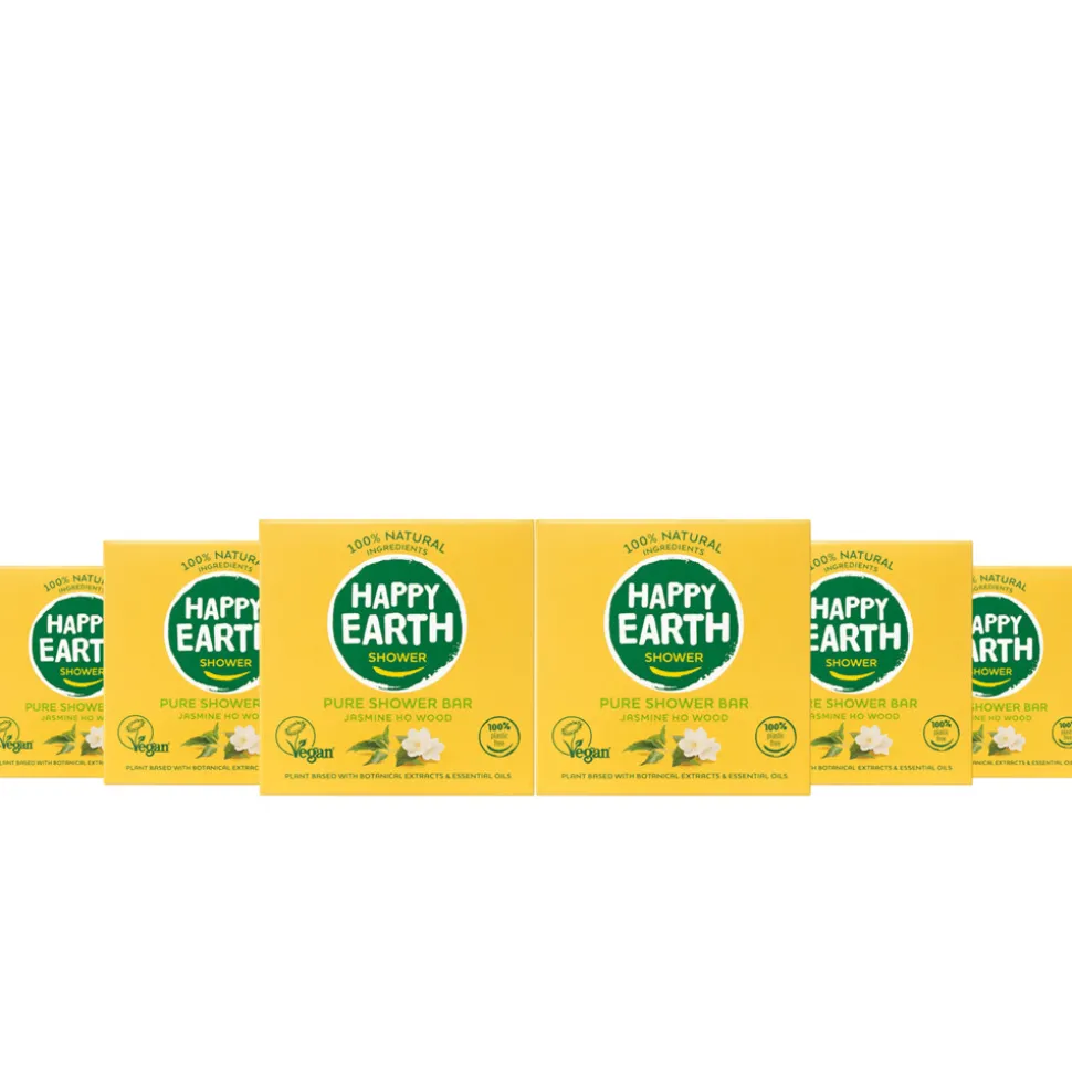 6x Happy Earth 100% Natuurlijke Shower Bar Jasmine Ho Wood 90 gr
