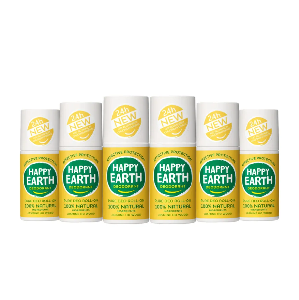 6x Happy Earth 100% Natuurlijke Deodorant Roller Jasmine Ho Wood 75 ml