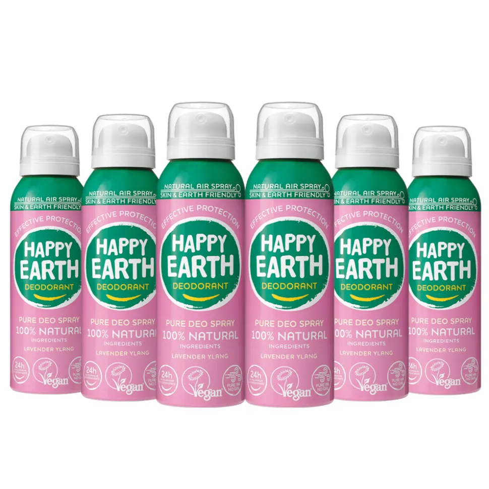 6x Happy Earth 100% Natuurlijke Deodorant Natural Air Spray Lavender Ylang 100 ml