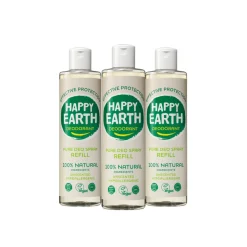 3x Happy Earth 100% Natuurlijke Deo Spray Navulling Unscented 300 ml