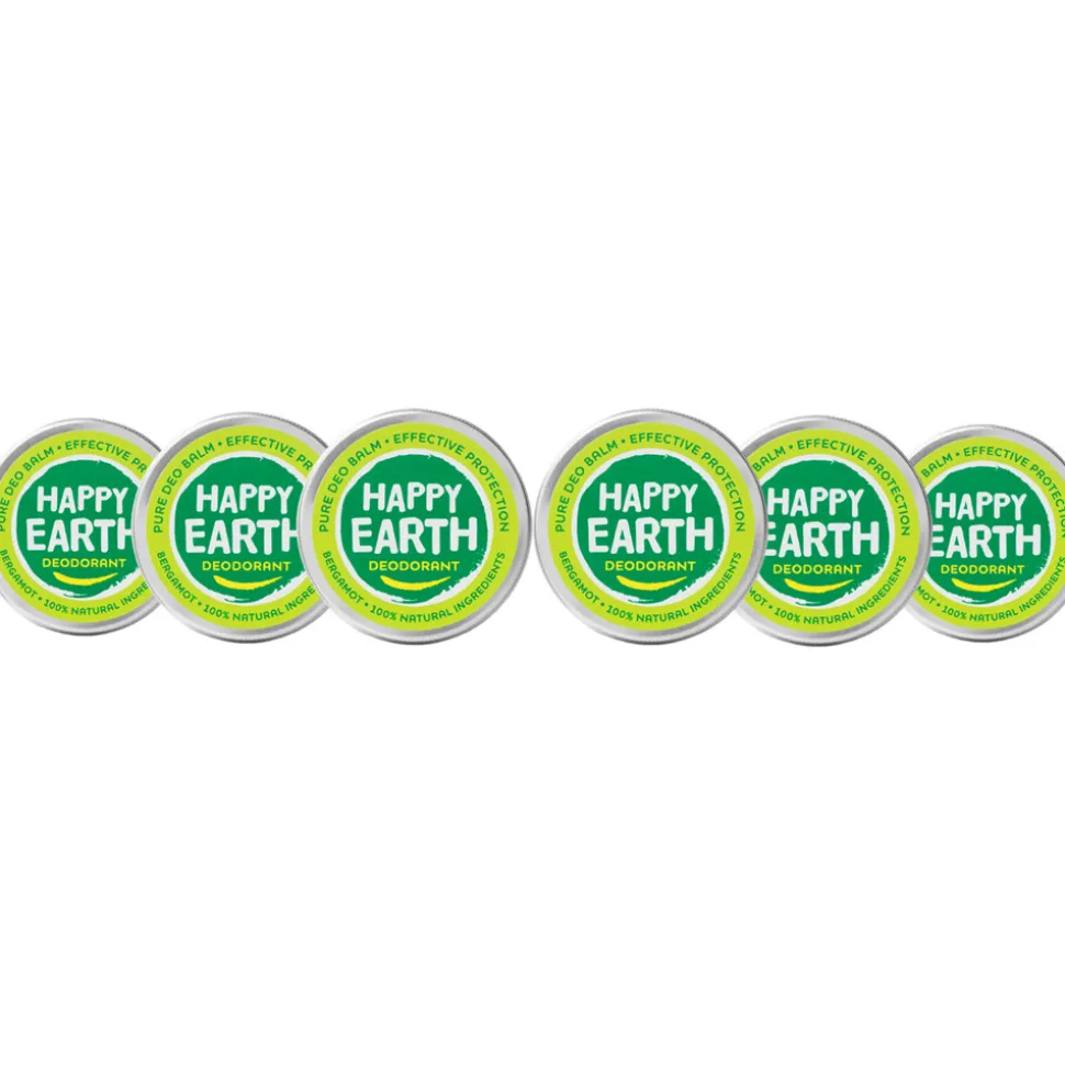 6x Happy Earth 100% Natuurlijke Deodorant Balm Bergamot 45 gr