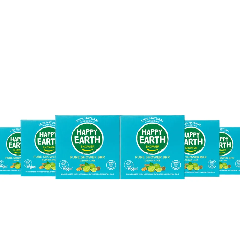 6x Happy Earth 100% Natuurlijke Shower Bar Cedar Lime 90 gr