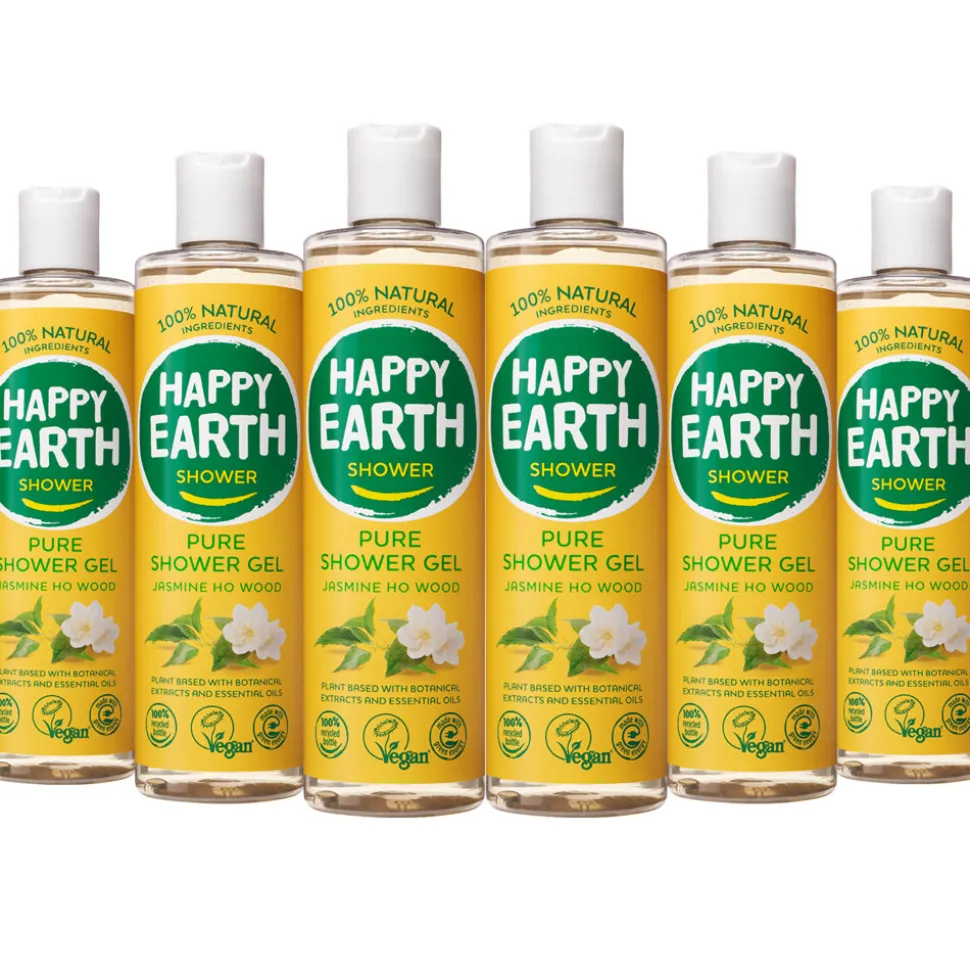 6x Happy Earth 100% Natuurlijke Douchegel Jasmine Ho Wood 300 ml