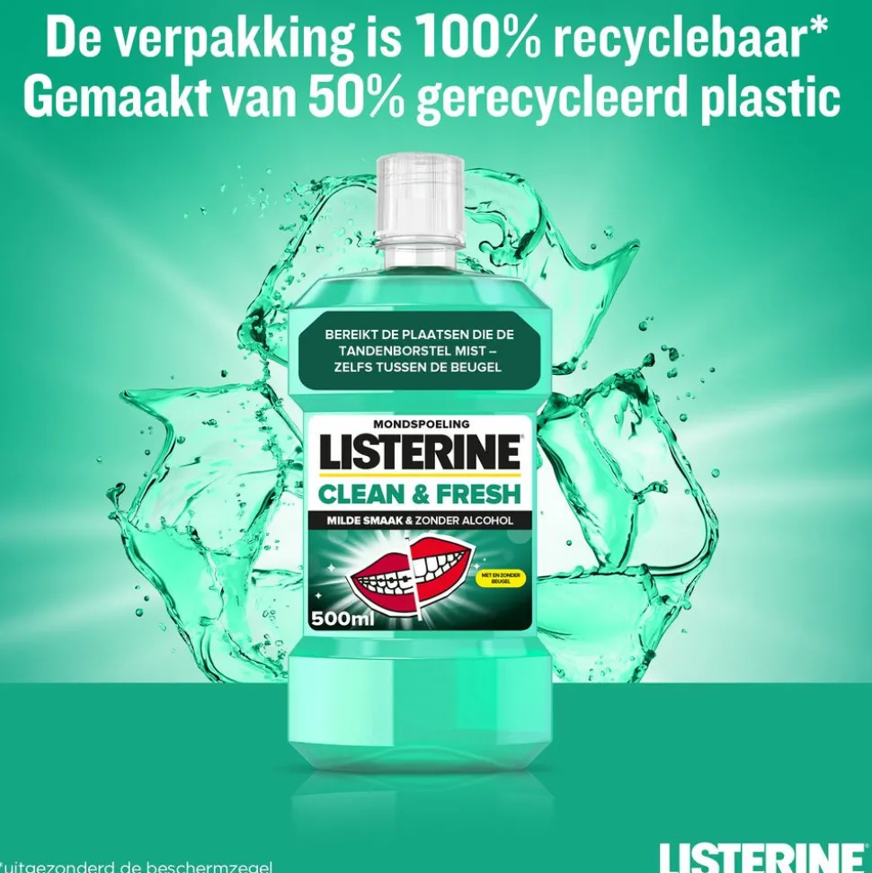 3x Listerine Mondwater Clean & Fresh zonder Alcohol 500 ml