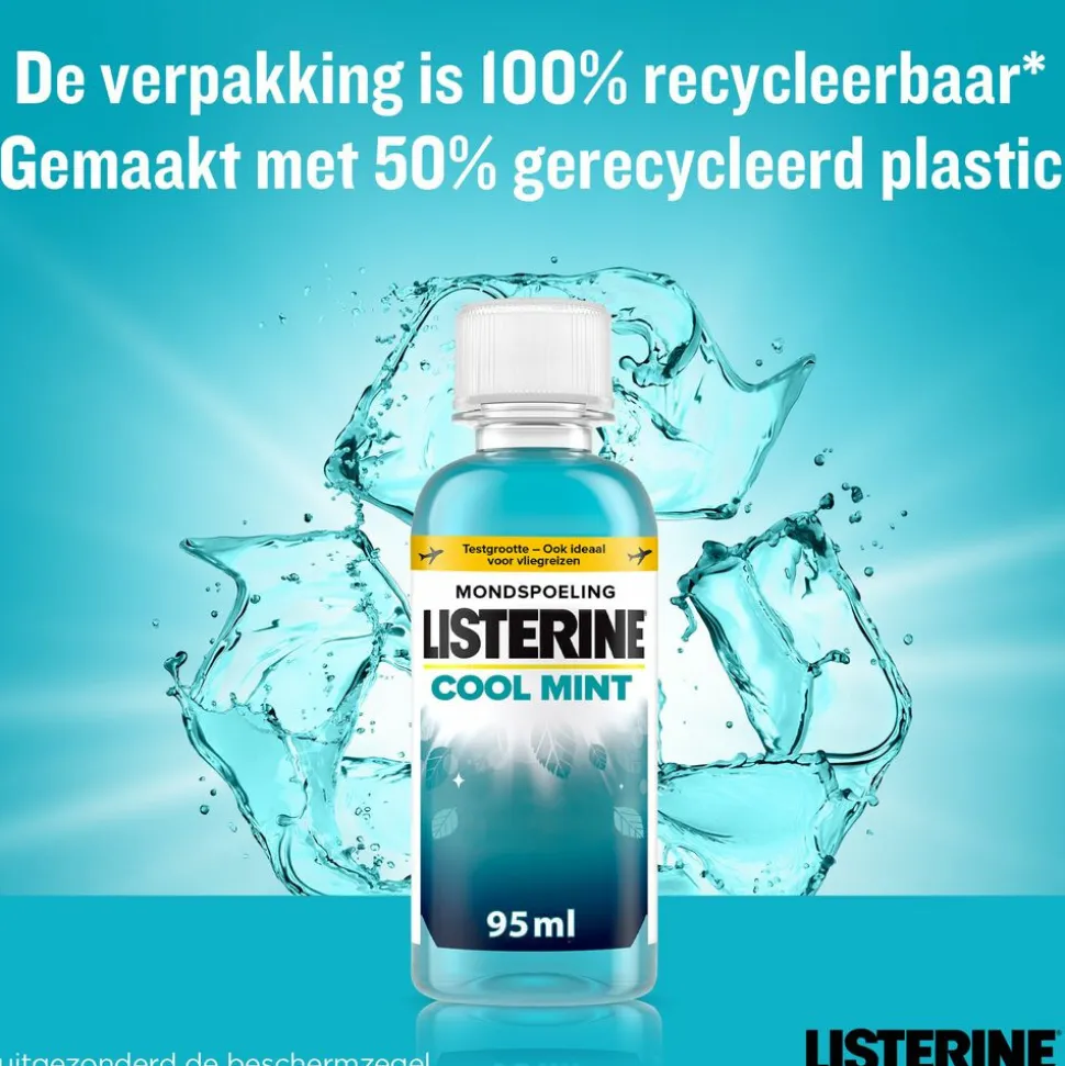 3x Listerine Mondwater Cool Mint Reisverpakking 95 ml