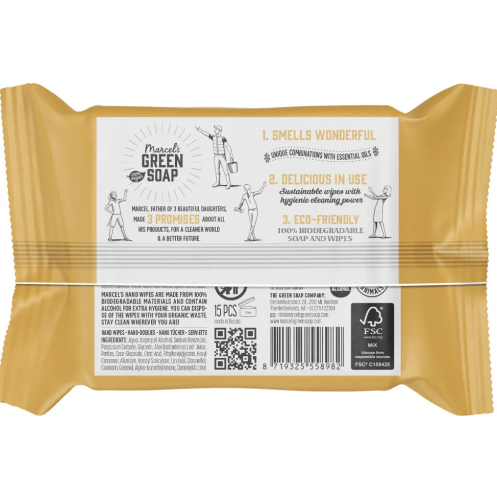 12x Marcel's Green Soap Hand doekjes Vanille en Kersenbloesem 15 stuks