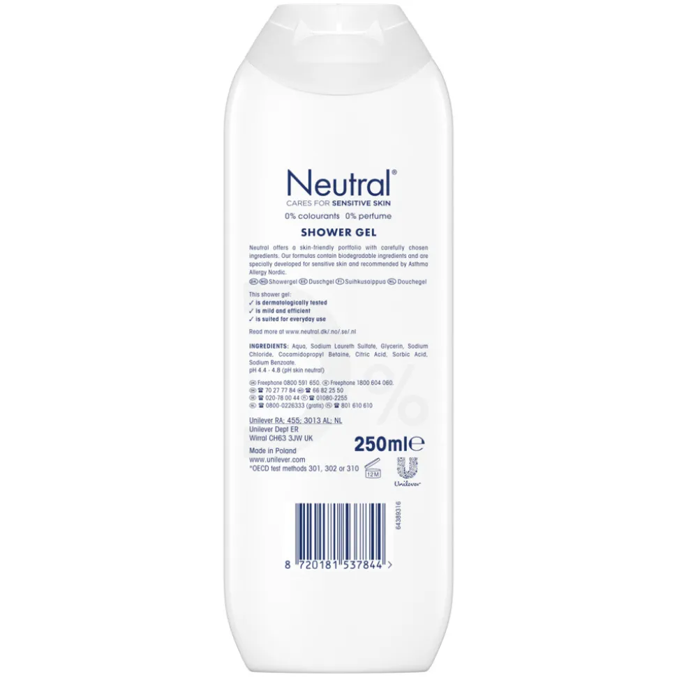 6x Neutral Douchegel Parfumvrij 250 ml