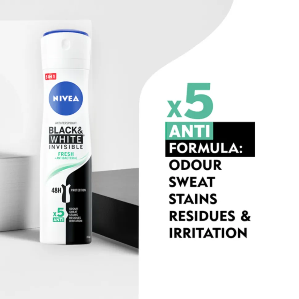 6x NIVEA Deodorant Spray Invisible Fresh For Black & White 150 ml