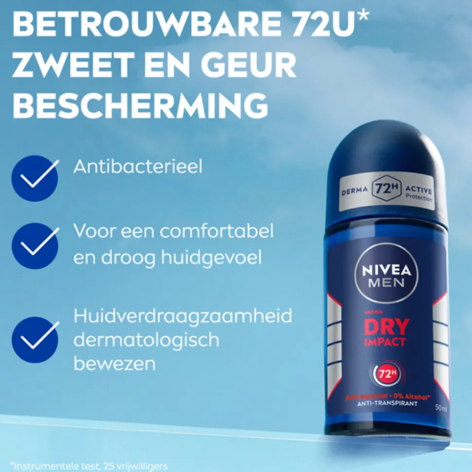 6x NIVEA Men Deodorant Roller Dry Impact 50 ml