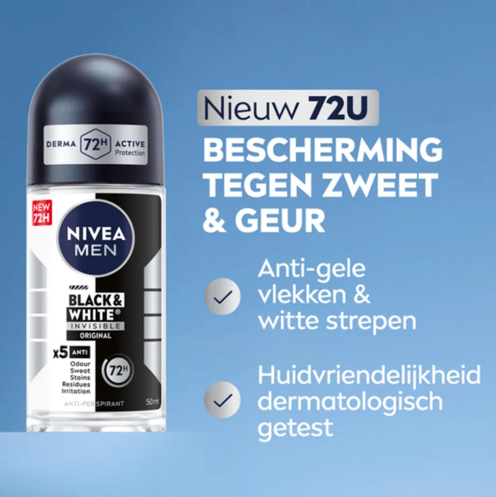 6x NIVEA Men Deodorant Roller Invisible for Black & White 50 ml