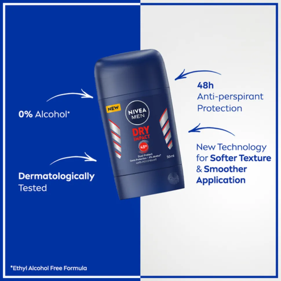 5x NIVEA Men Deodorent Stick Dry Impact 50 ml
