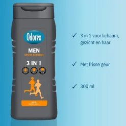 6x Odorex Douchegel For Men 3-in-1 Sport Refresh 300 ml