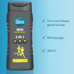 6x Odorex Douchegel For Men 3-in-1 Energy Boost 300 ml