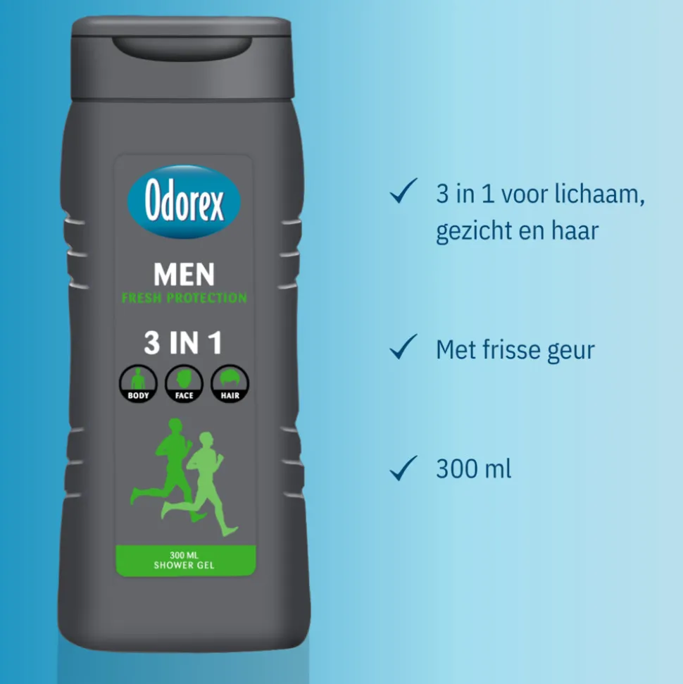6x Odorex Douchegel For Men 3-in-1 Fresh Protection 300 ml