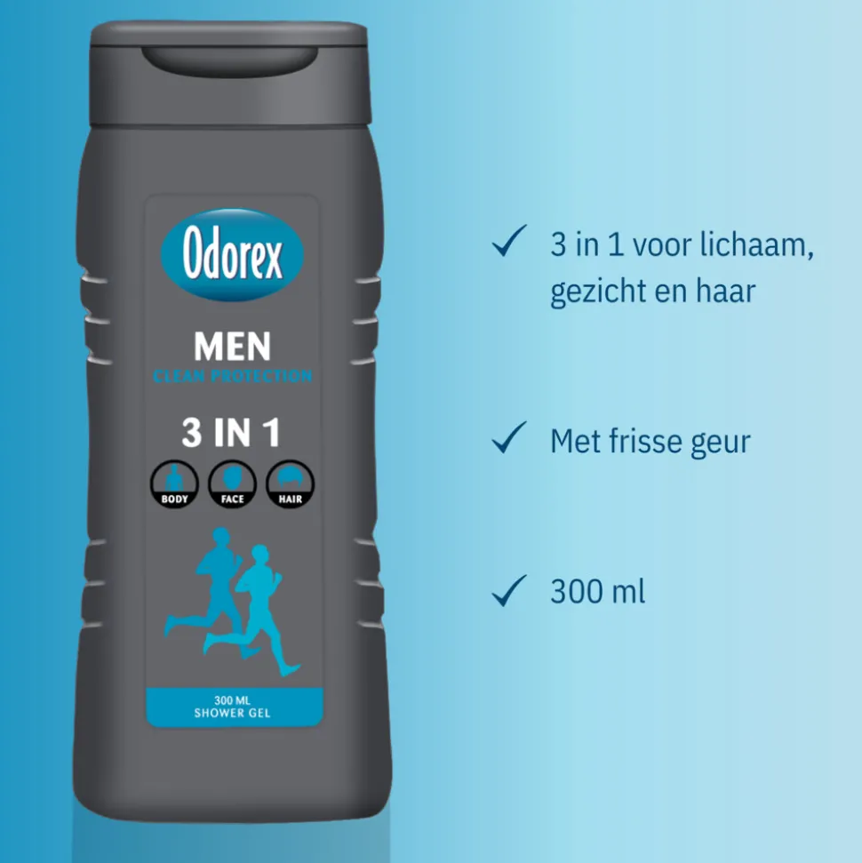 6x Odorex Douchegel For Men 3-in-1 Clean Protection 300 ml