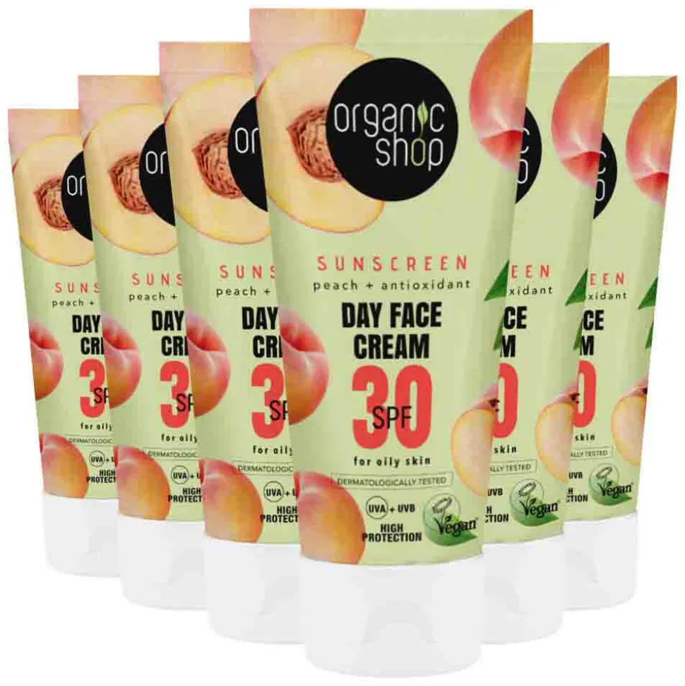 6x Organic Shop Zonnebrandcréme Gezicht SPF 30 Vette huid 50 ml